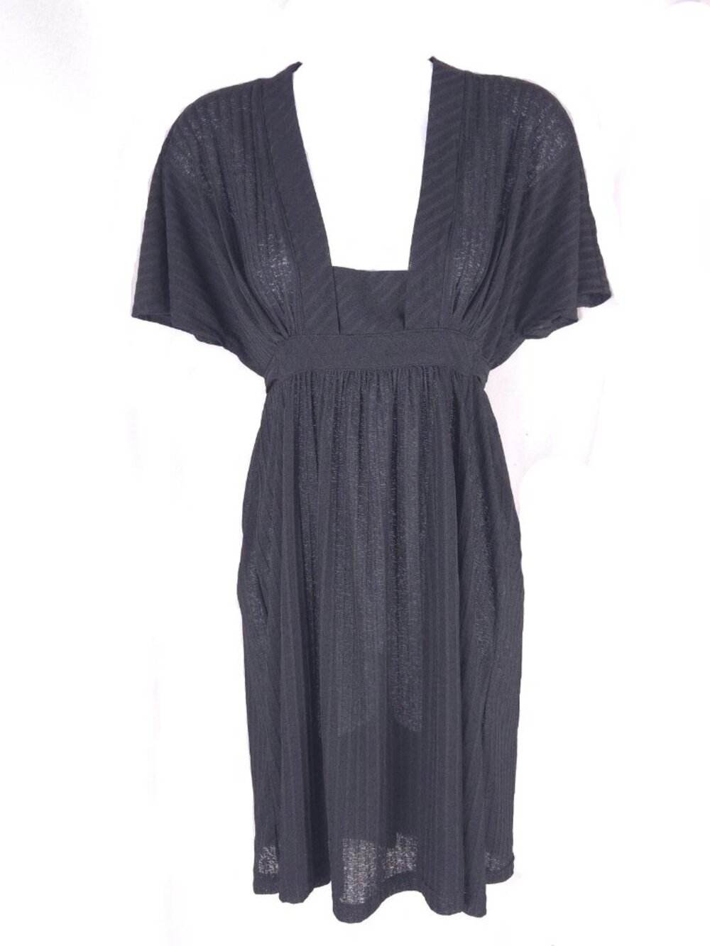 Portocruz Black Knit V-Neck Women’s Swim Coverup with Gathered Waist